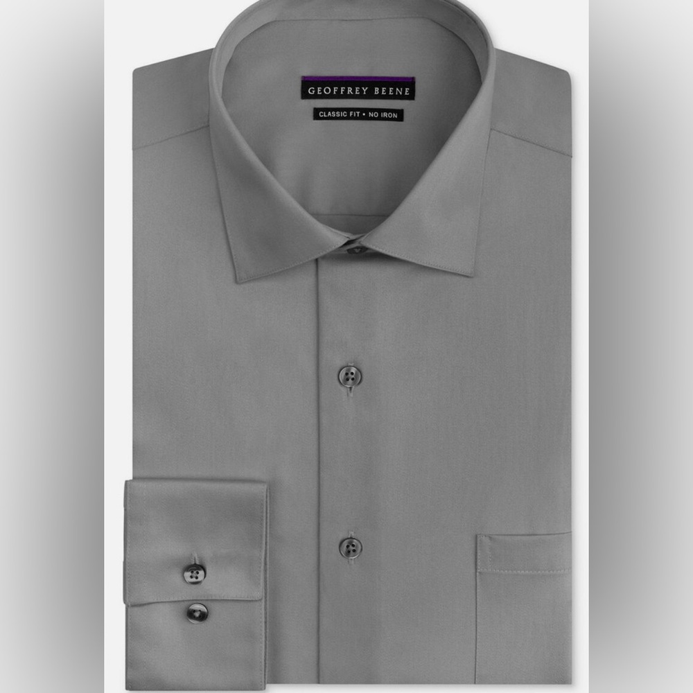 Preowned Geoffrey Beene Size 16 32/33 Size Large Dark Grey Classic Button Up.